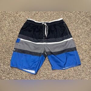 Men’s Ynimioaox size 42 swim trunks Blue and Black Striped Swim Shorts